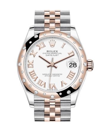 Rolex Datejust 31 White Roman Dial Diamond Bezel Jubilee Rose Gold Two Tone Watch 278341RBR 278341