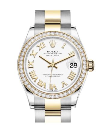 Rolex Datejust 31 White Roman Dial Diamond Bezel Yellow Gold Two Tone Watch 278383RBR 278383