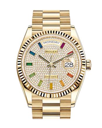 ROLEX Day-Date 36 Diamond-Paved Diamond Dial 18K Yellow Gold Watch 128238