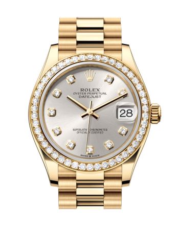 Rolex Datejust 31 Silver Diamond Dial Diamond Bezel Yellow Gold Ladies Watch 278288RBR 278288RBR-0028