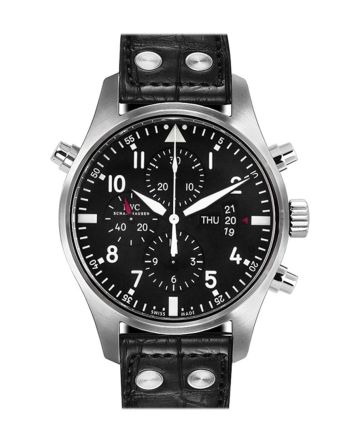 IWC Double Chronograph Pilot Black Dial Black Leather 46mm Men's Watch IW377801