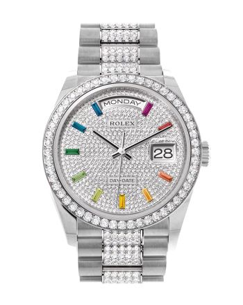 Rolex Day-Date 36 Diamond Paved Diamond Dial Diamond Bezel White Gold Diamond President Watch 128349RBR