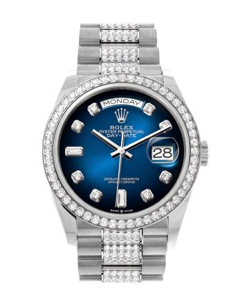 Rolex Day-Date 36 Blue ombré Diamond Dial Diamond Bezel White Gold Diamond President Watch 128349RBR