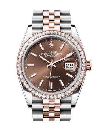 Rolex Datejust 36 Chocolate Dial Diamond Bezel Rose Gold Two Tone Jubilee Watch 126281RBR 126281 NP