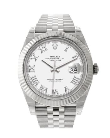 Rolex Datejust 41 White Roman Dial White Gold Fluted Bezel Jubilee Mens Watch 126334