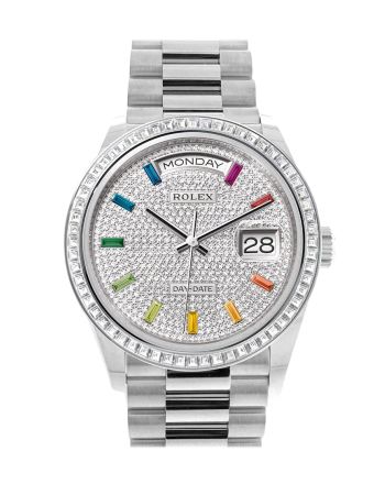 Rolex Day-Date 36 Diamond Paved Dial Diamond Bezel Platinum President Watch 128396TBR