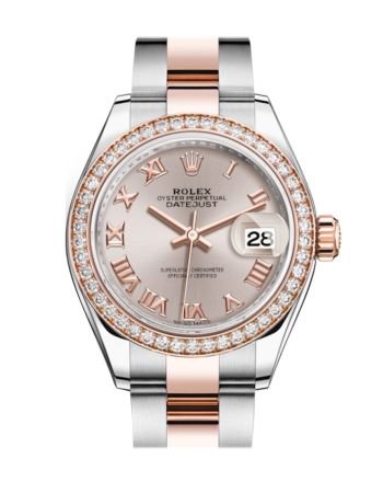 Rolex Datejust 28 Sundust Roman Dial Diamond Bezel Rose Gold Two Tone Watch 279381RBR 279381