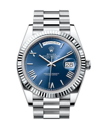 Rolex Day-Date 40 Blue Dial Fluted Bezel Platinum President Men's Watch 228236