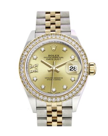 Rolex Datejust 28 Champagne Diamond Star Dial Diamond Bezel Yellow Gold Jubilee Ladies Watch 279383RBR 279383