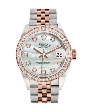 Rolex Datejust 28 Mother-of-pearl Diamonds Dial Diamond Bezel Rose Gold Two Tone Watch 279381RBR 279381