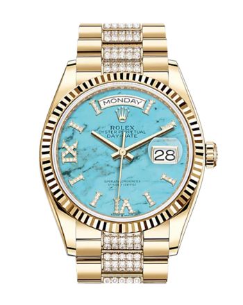 ROLEX Day-Date 36 Turquoise Dial 18K Yellow Gold Watch Diamond set president Bracelet 128238