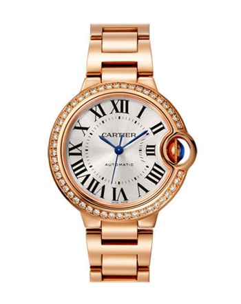 Cartier Ballon Bleu 33MM Silver Dial Automatic Ladies 18kt Rose Gold Diamond Watch WJBB0036