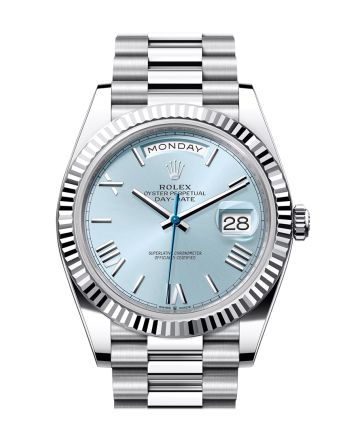 Rolex Day-Date 40 Ice-Blue Roman Dial Dial Fluted Bezel Platinum President Men's Watch 228236