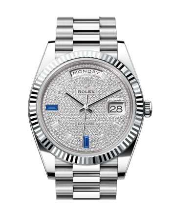 Rolex Day-Date 40 Diamond-Paved Dial Dial Fluted Bezel Platinum President Men's Watch 228236