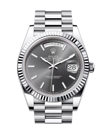 Rolex Day-Date 40 Slate Dial Fluted Bezel Platinum President Men's Watch 228236