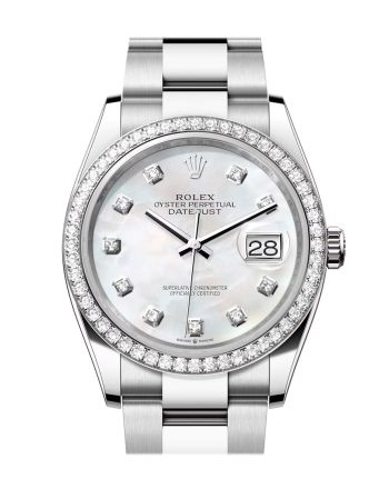 Rolex Datejust 36 White Mother of Pearl Diamond Dial Diamond Bezel Watch 126284RBR 126284RBR-0012