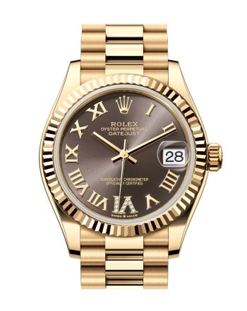 Rolex Datejust 31 Dark Grey Roman Dial Fluted Bezel Yellow Gold Ladies Watch 278278 278278-0032