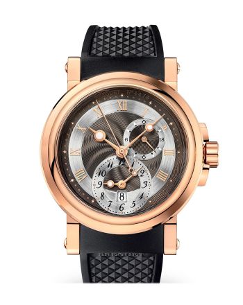 Breguet Marine Dual Time Black Dial Rose Gold Black Rubber Men's Watch 5857BRZ25ZU