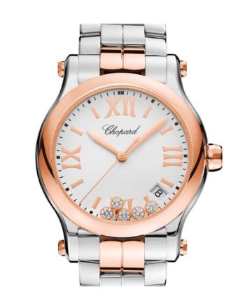 Chopard Happy Sport 36mm Quartz 18k Rose Gold Stainless Steel And Diamonds Watch 278582-6002