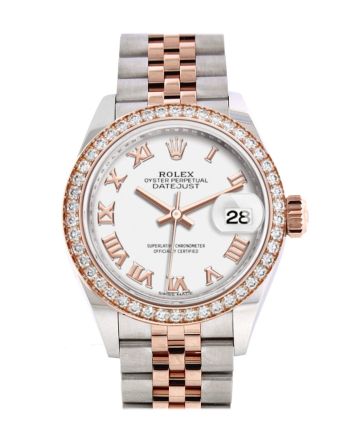 Rolex Datejust 28 White Roman  Dial White Roman Dial Diamond Bezel Rose Gold Two Tone Watch 279381RBR 279381