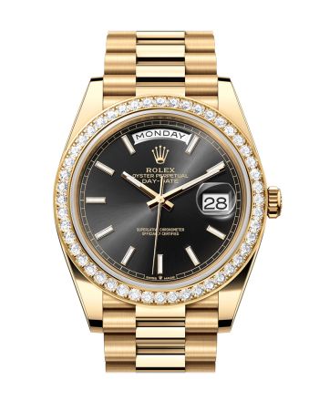 Rolex Day-Date 40 Bright Black Dial Diamond Bezel Yellow Gold President Men's Watch 228348RBR 228348