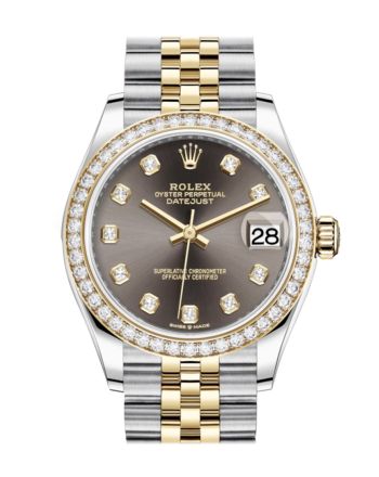 Rolex Datejust 31 Dark Grey Diamonds Dial Diamond Bezel Yellow Gold Two Tone Jubilee Watch 278383RBR 278383