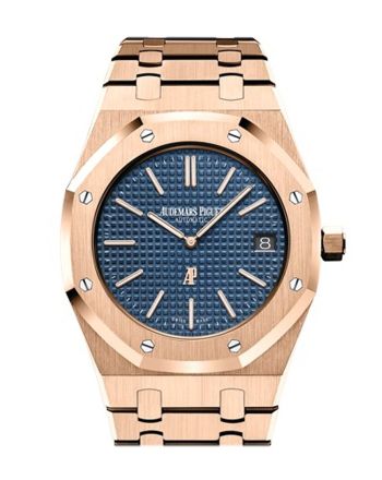 Audemars Piguet Royal Oak 39mm Blue Dial Extra-Thin 18K Pink Gold Watch 15202OR.OO.1240OR.01.A