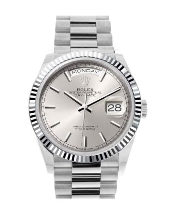 Rolex Day-Date 36 Silver Dial Fluted Bezel Platinum President Watch 128236