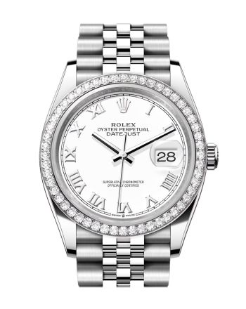 Rolex Datejust 36 White Roman Dial Diamond Bezel Jubilee Watch 126284RBR 126284RBR-0017