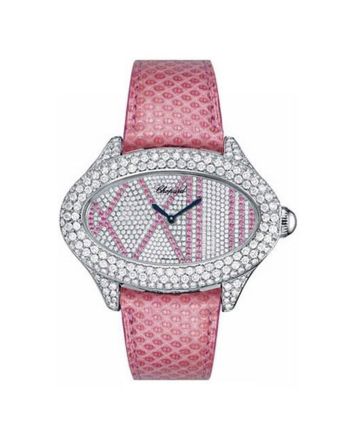 Chopard Montres Dame Cat Eye Diamond Dial Pink Lizard Skin Ladies Quartz Watch137146-1004