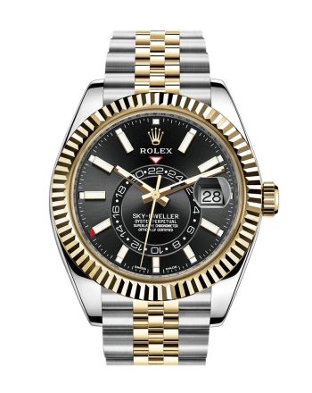 Rolex Sky Dweller Black Dial 18K Yellow Gold Bezel Two Tone Jubilee  Men's Watch 326933