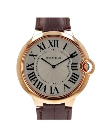 Cartier Ballon Bleu Extra Large Silver Dial 18kt Rose Gold Leather Men's Watch W6920054