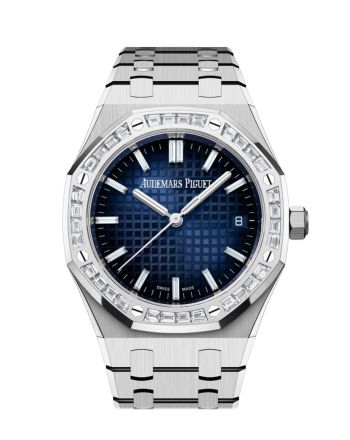 Audemars Piguet Royal Oak White Gold Diamond Set Bezel Blue Diamond Baguette Dial Watch 15551BC.ZZ.1356BC.01