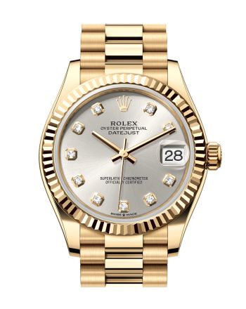 Rolex Datejust 31 Silver Diamond  Dial Fluted Bezel Yellow Gold Ladies Watch 278278 278278-0034