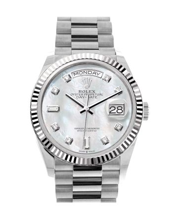 Rolex Day-Date 36 Mother of Pearl Diamond Dial Fluted Bezel White gold President Watch 128239