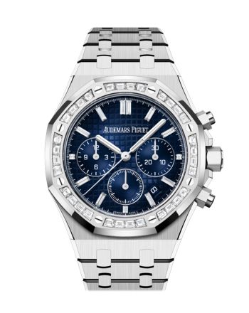 Audemars Piguet Royal Oak Chronograph White Gold Diamond Bezel Blue Diamond Baguette Dial Watch 26715BC.ZZ.1356BC.01