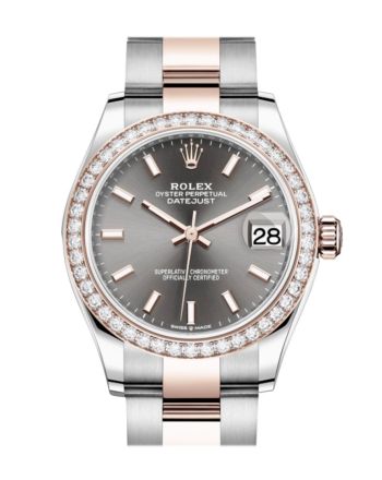 Rolex Datejust 31 Dark Rhodium Dial Diamond Bezel Rose Gold Two Tone Watch 278381RBR 278381