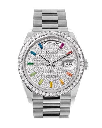 Rolex Day-Date 36 Diamond Paved Dial Diamond Bezel White Gold President Watch 128349RBR