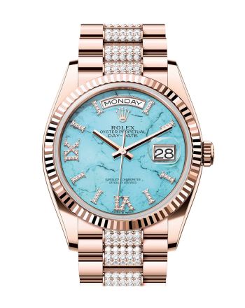 Rolex Day-Date 36 Turquoise Diamond Dial Fluted Bezel 18K Everose gold Diamond President Watch 128235