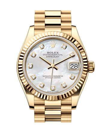 Rolex Datejust 31 Mother Of Pearl Diamond Dial Fluted Bezel Yellow Gold Ladies Watch 278278 278278-0010