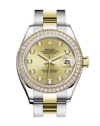 Rolex Datejust 28 Champagne set with diamonds Dial Diamond Bezel Yellow Gold Ladies Watch 279383RBR 279383