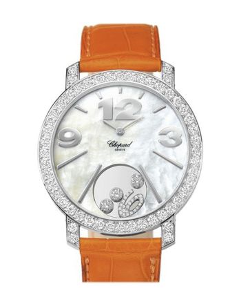 Chopard Happy Diamonds Mother of Pearl Dial 18kt White Gold Diamond Leather Ladies Watch 207450-1005