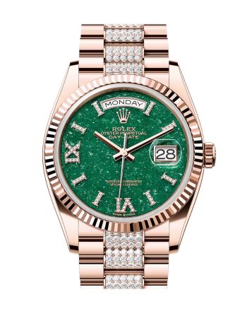 Rolex Day-Date 36 Aventurine Diamond Dial Fluted Bezel 18K Everose gold Diamond  President Watch 128235