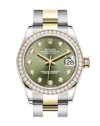 Rolex Datejust 31 Olive Green Diamonds Dial Diamond Bezel Yellow Gold Two Tone Watch 278383RBR 278383