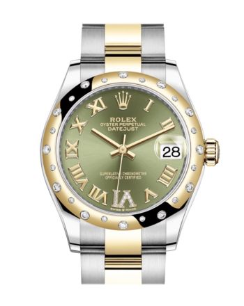 Rolex Datejust 31 Olive green Large VI diamonds Dial Diamond Bezel Yellow Gold Two Tone Watch 278343RBR 278343