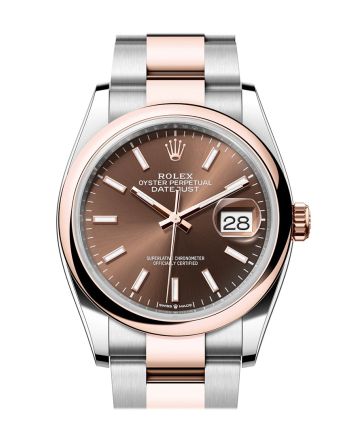 Rolex Datejust 36 Chocolate Dial Dome Rose Gold Two Tone Oyster Watch 126201