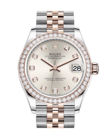 Rolex Datejust 31 Silver Diamonds Dial Diamond Bezel Rose Gold Two Tone Jubilee Watch 278381RBR 278381