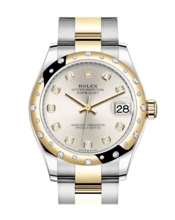 Rolex Datejust 31 Silver Diamonds Dial Diamond Bezel Yellow Gold Two Tone Watch 278343RBR 278343 NP