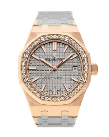 Audemars Piguet Royal Oak 37mm Grey nickel-toned Dial Automatic 18K Pink Gold Ladies Diamond Watch 15451OR.ZZ.1256OR.02