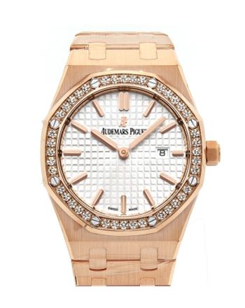 Audemars Piguet Royal Oak 33mm Silver-toned Dial Diamond 18K Pink Gold Ladies Watch 67651OR.ZZ.1261OR.01